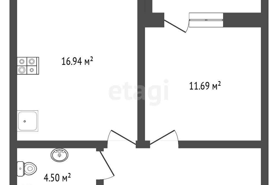 Продаётся 1-комнатная квартира, 41.7 м²