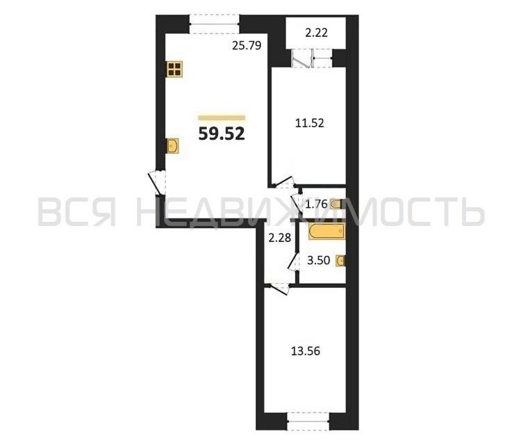 Продаётся 2-комнатная квартира, 58.4 м²