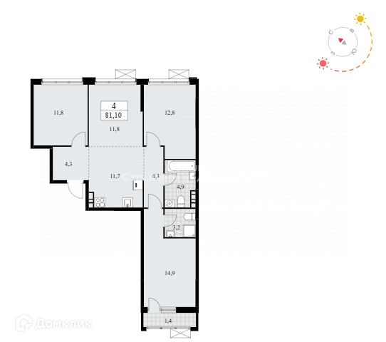 Продаётся 4-комнатная квартира, 81.1 м²