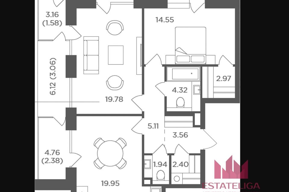 Продаётся 2-комнатная квартира, 74.6 м²