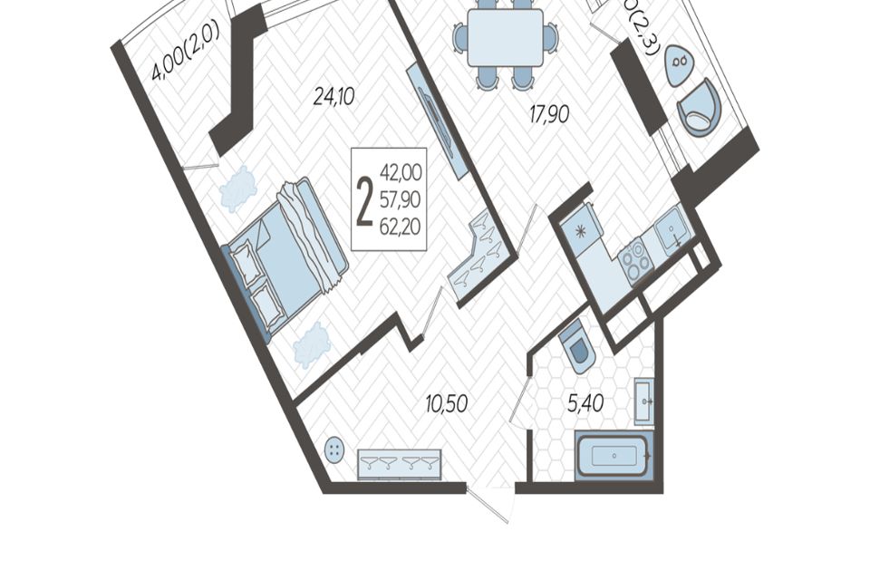 Продаётся 2-комнатная квартира, 63.4 м²