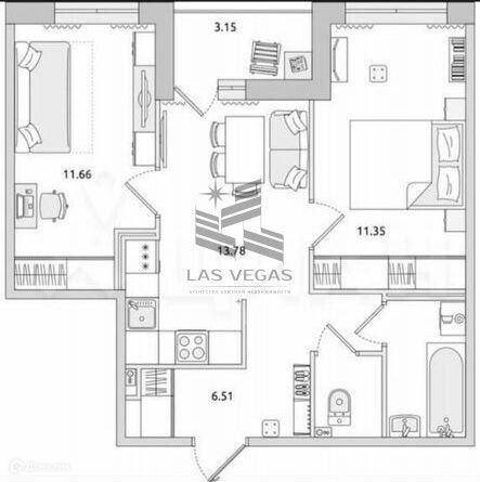 Сдаётся 2-комнатная квартира, 53 м²