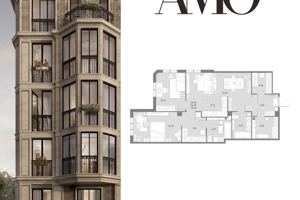 Продаётся 2-комнатная квартира, 93.1 м²