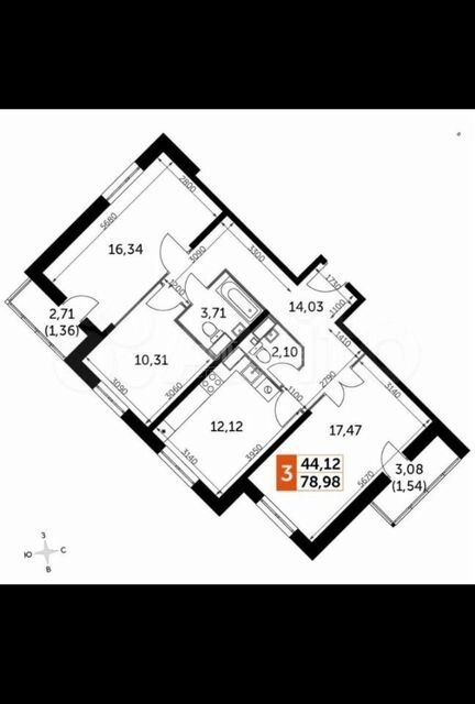 Продаётся 3-комнатная квартира, 79 м²