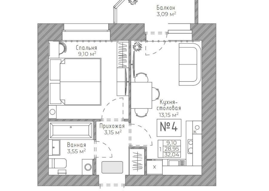 Продаётся 1-комнатная квартира, 32.04 м²