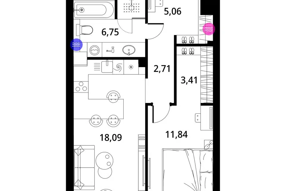 Продаётся 1-комнатная квартира, 49.8 м²