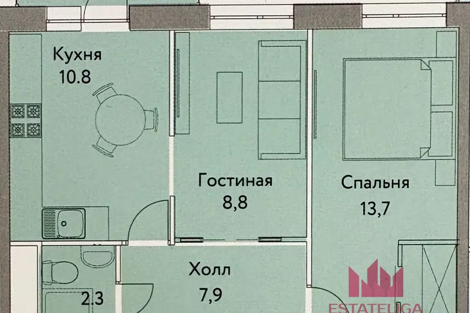 Продаётся 1-комнатная квартира, 45 м²