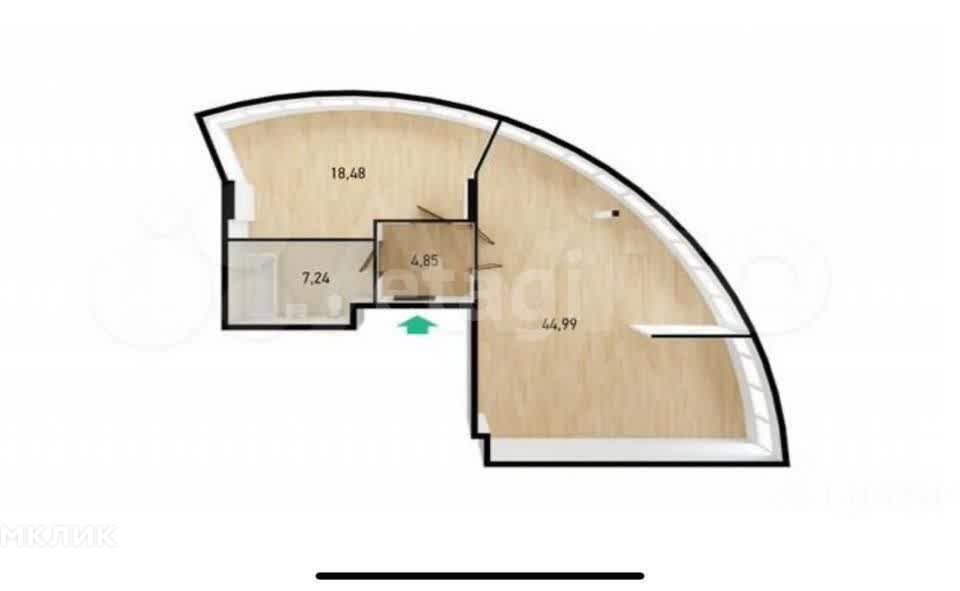 Продаётся 1-комнатная квартира, 75.47 м²