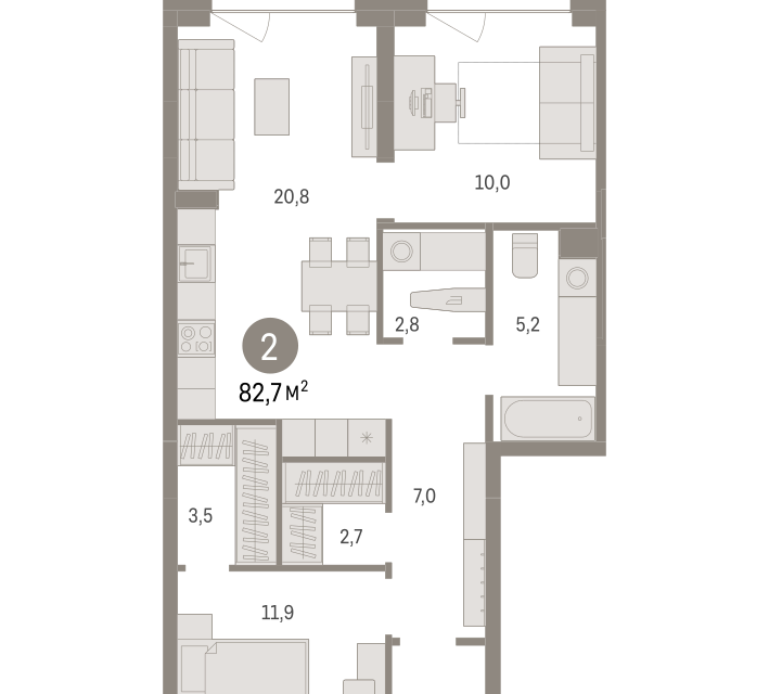 Продаётся 2-комнатная квартира, 82.65 м²