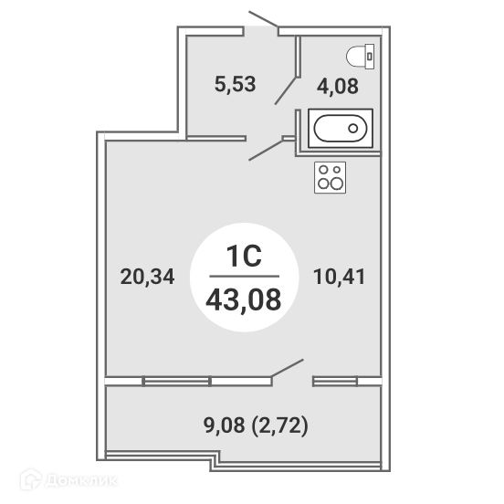 Продаётся студия, 43.08 м²