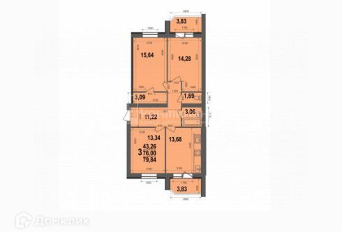 Продаётся 3-комнатная квартира, 79.84 м²