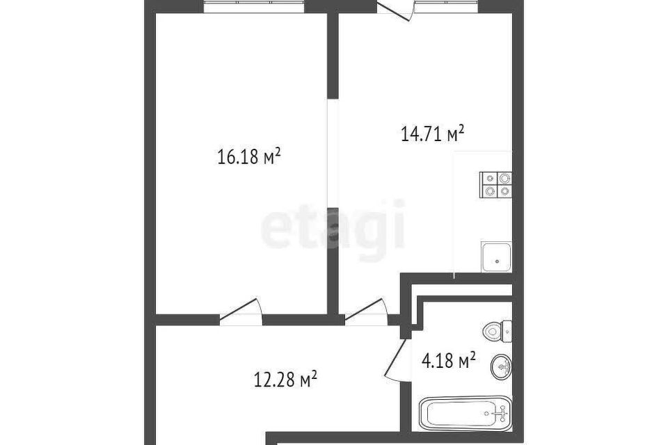 Продаётся 1-комнатная квартира, 46.6 м²