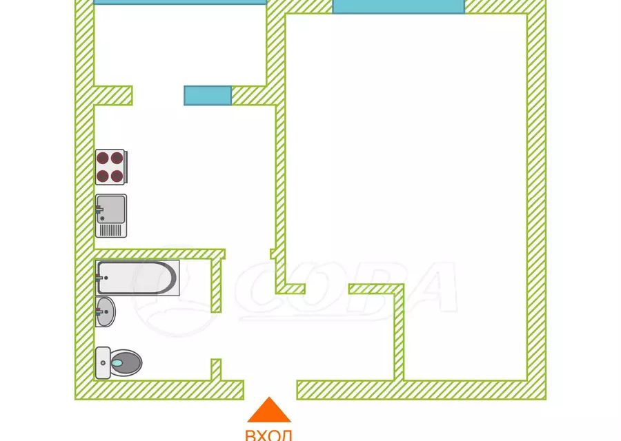 Продаётся 1-комнатная квартира, 34.8 м²