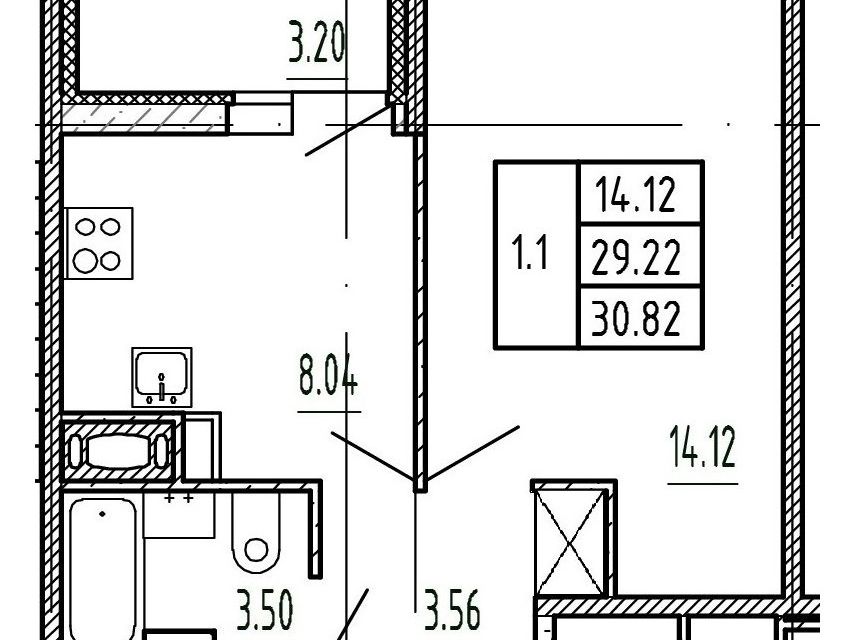 Продаётся 1-комнатная квартира, 30.82 м²