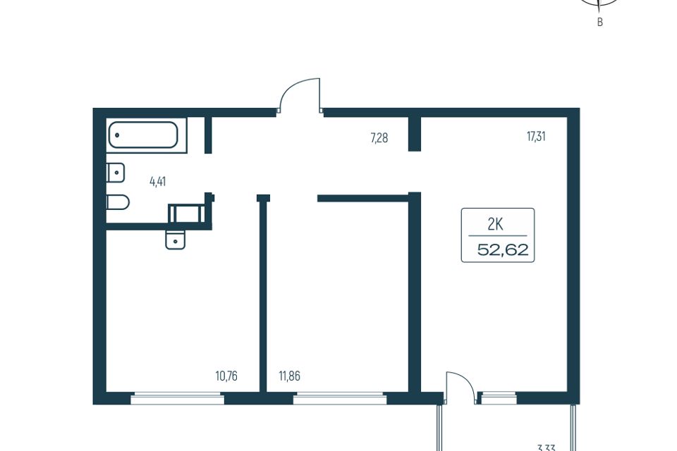 Продаётся 2-комнатная квартира, 50.9 м²