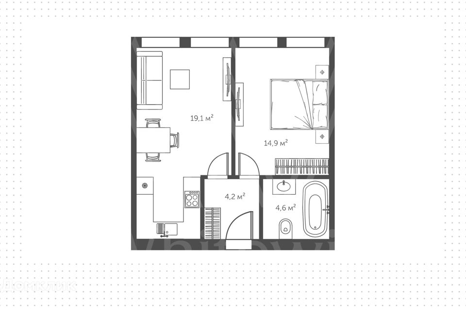 Продаётся 1-комнатная квартира, 43 м²