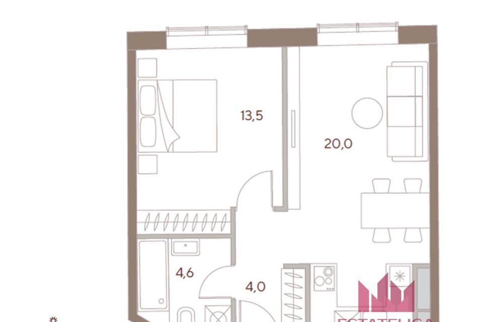 Продаётся 1-комнатная квартира, 42.1 м²