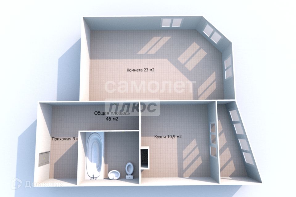 Продаётся 1-комнатная квартира, 46 м²