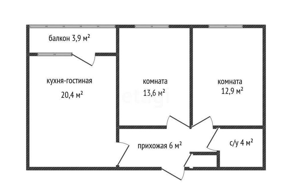 Продаётся 2-комнатная квартира, 59 м²