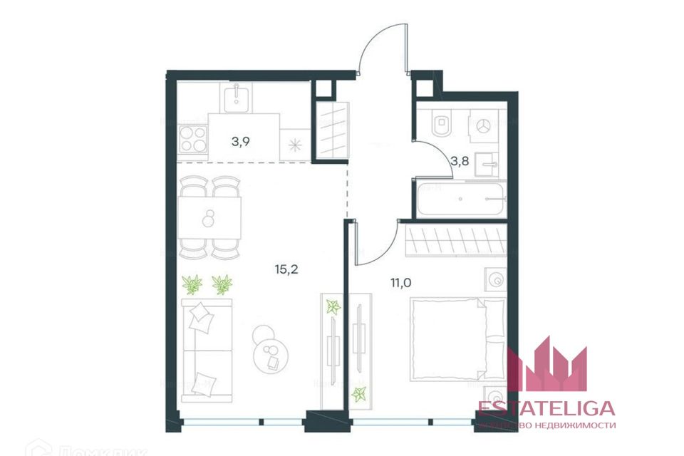 Продаётся 1-комнатная квартира, 38.5 м²