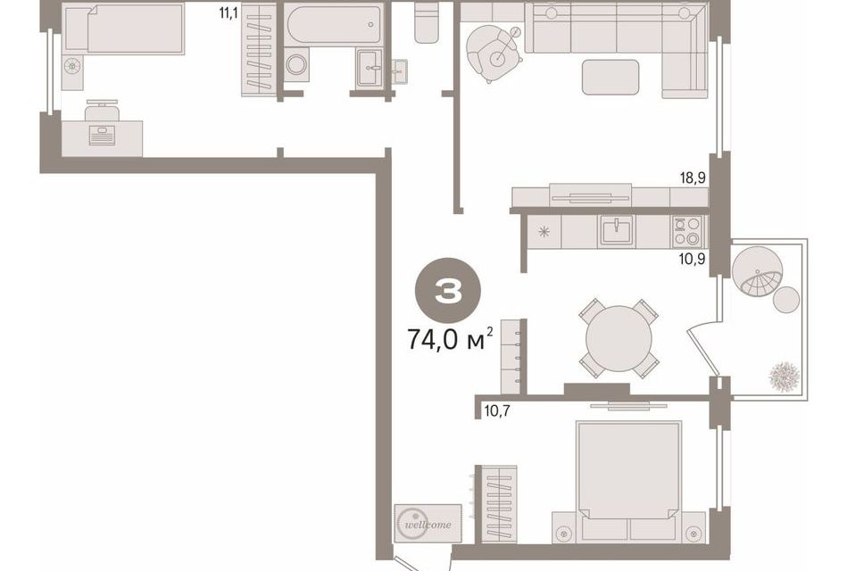 Продаётся 3-комнатная квартира, 74 м²