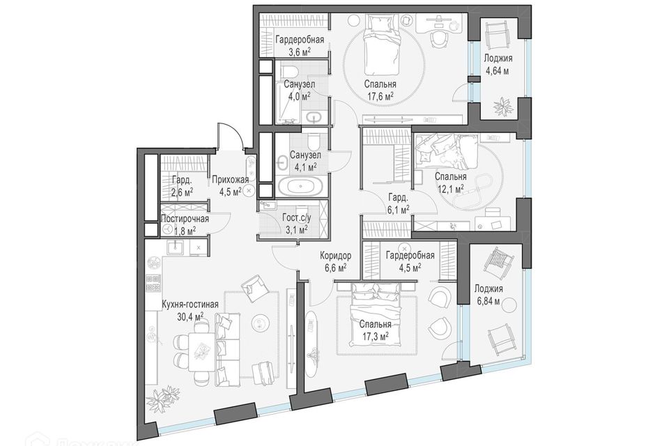 Продаётся 3-комнатная квартира, 123.4 м²