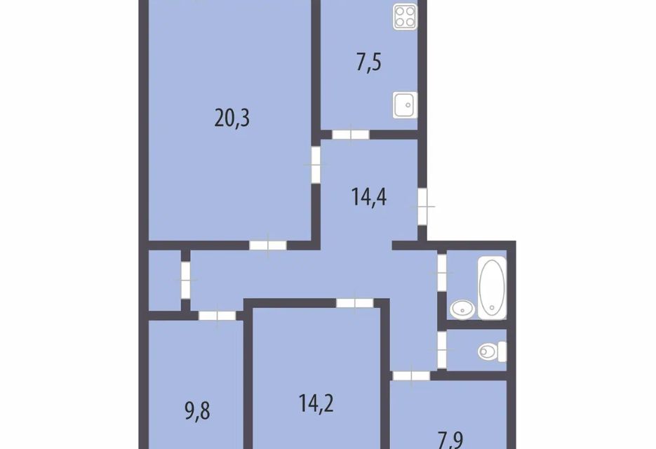 Продаётся 4-комнатная квартира, 79.9 м²