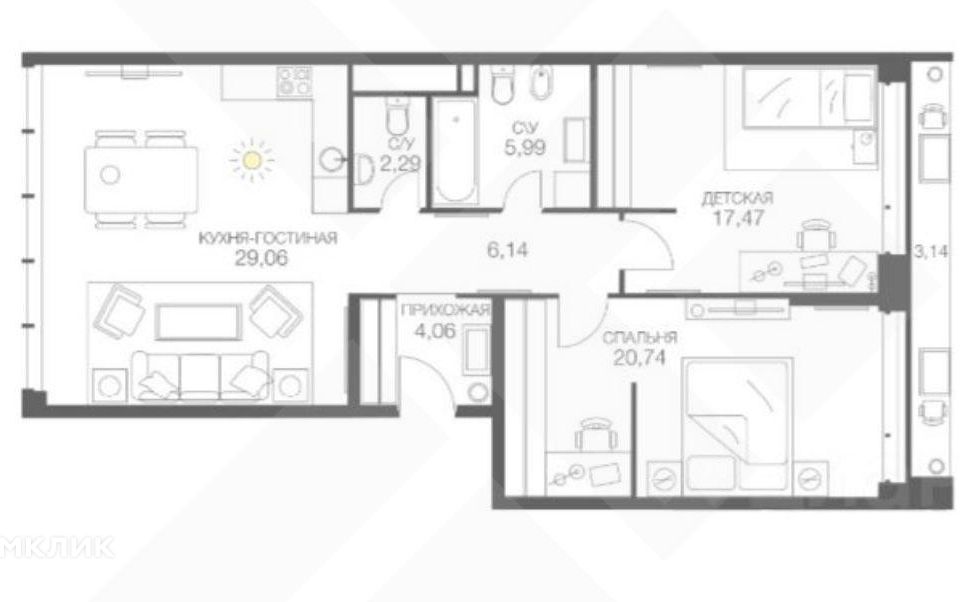 Продаётся 3-комнатная квартира, 85.76 м²