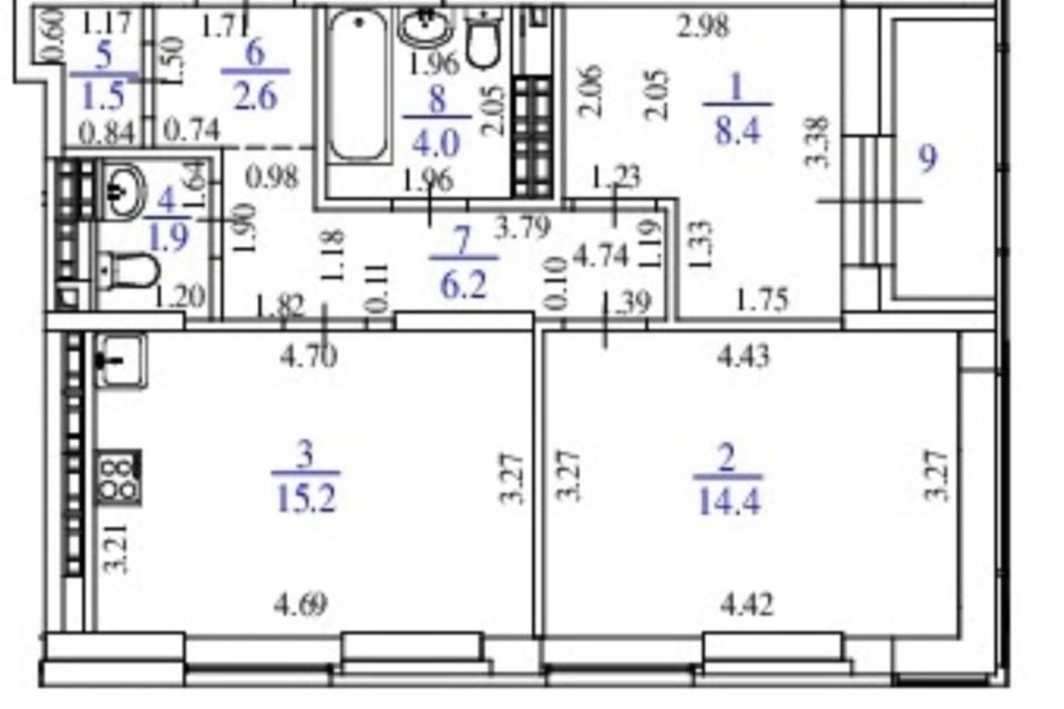 Продаётся 2-комнатная квартира, 57.99 м²