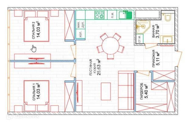Продаётся 2-комнатная квартира, 67.9 м²