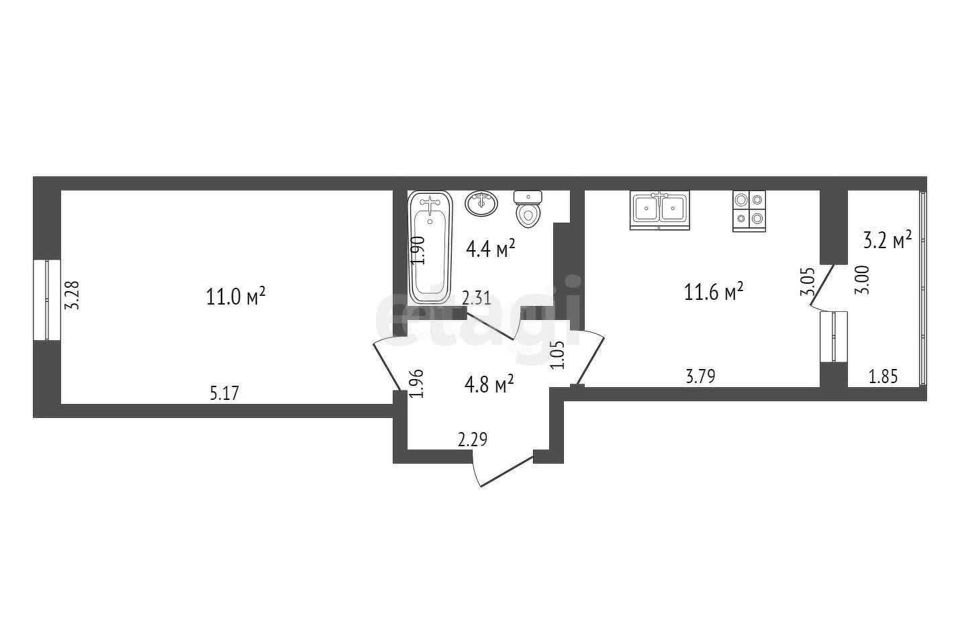 Продаётся 1-комнатная квартира, 37.8 м²