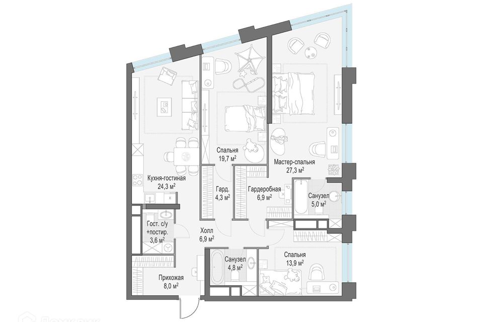 Продаётся 3-комнатная квартира, 125 м²