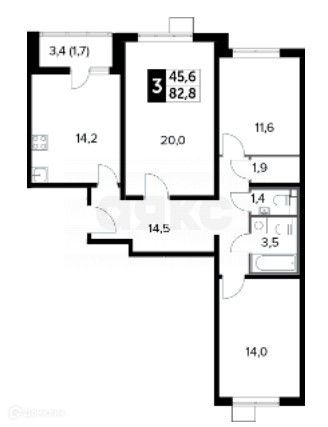 Продаётся 3-комнатная квартира, 82.8 м²