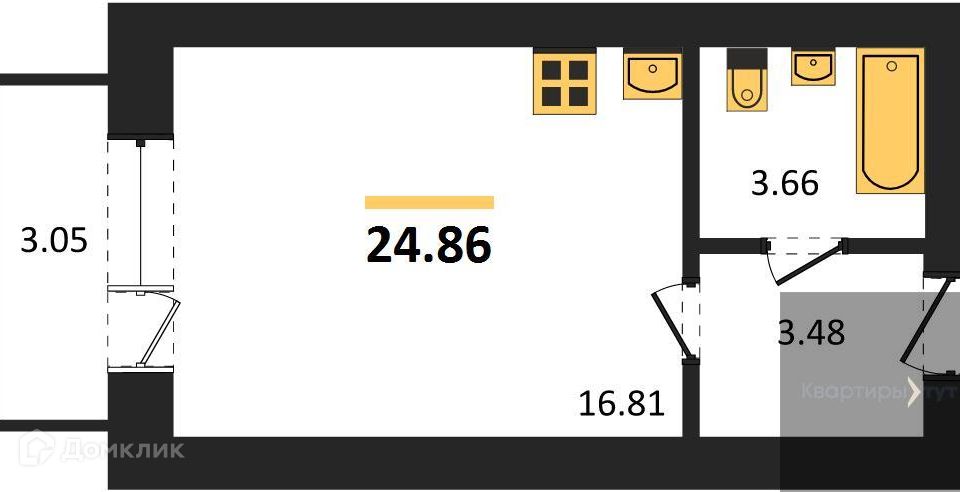 Продаётся студия, 24.86 м²