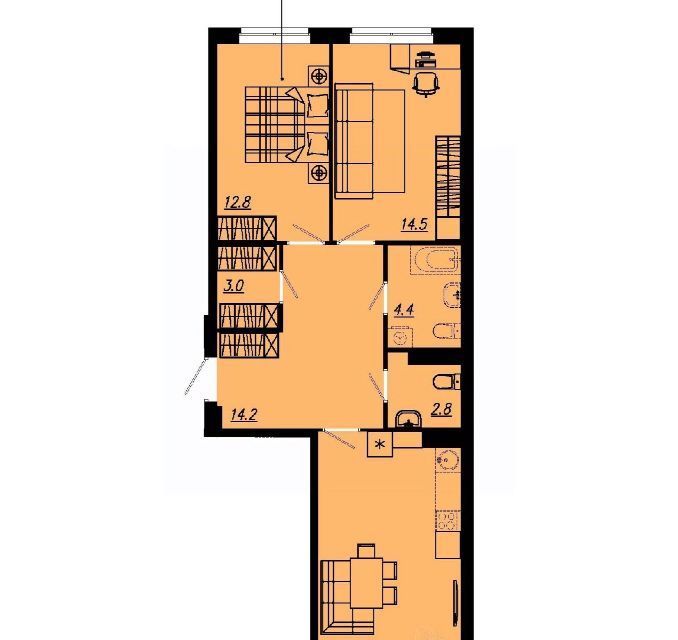 Продаётся 2-комнатная квартира, 69 м²