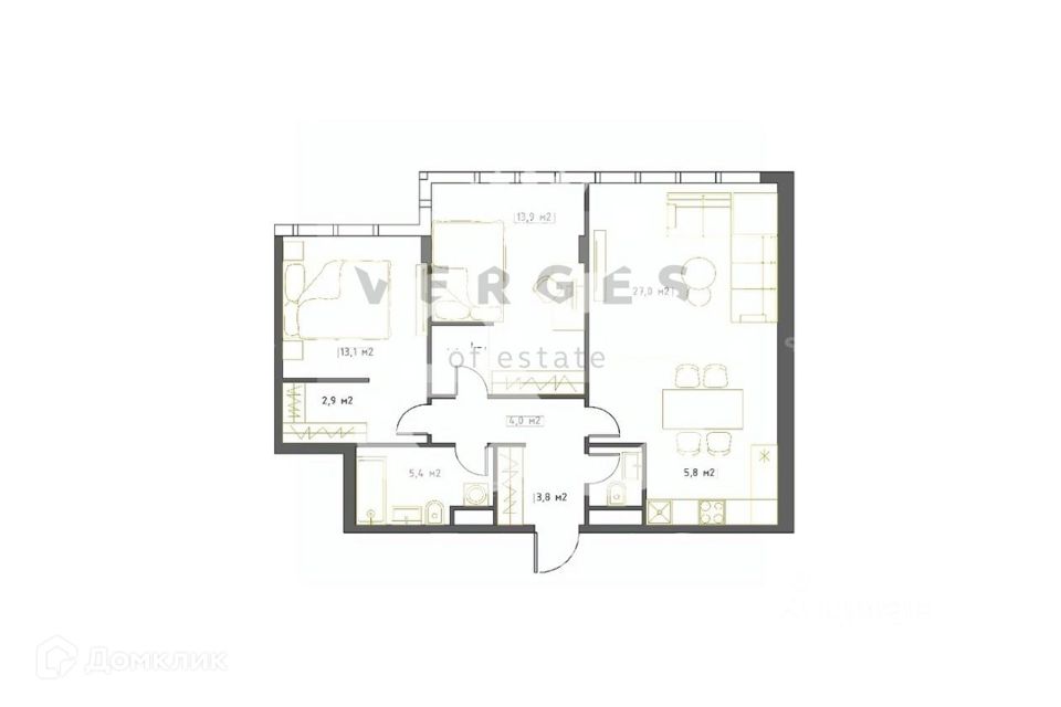 Продаётся 3-комнатная квартира, 74.9 м²