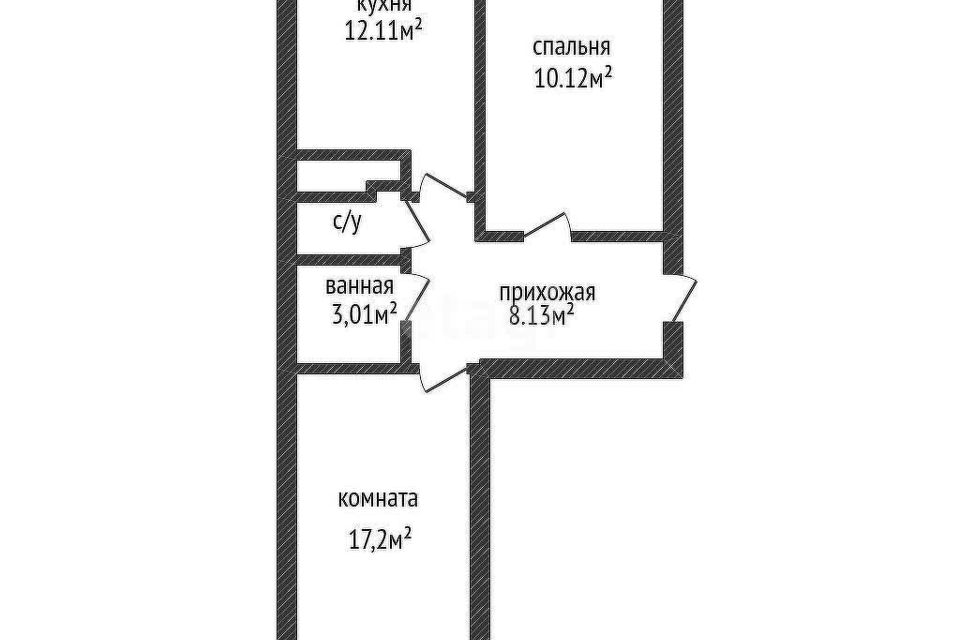 Продаётся 2-комнатная квартира, 56.1 м²