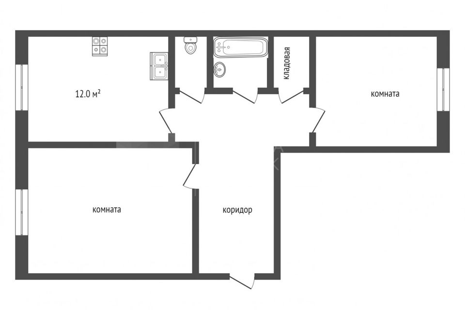 Продаётся 2-комнатная квартира, 55.2 м²