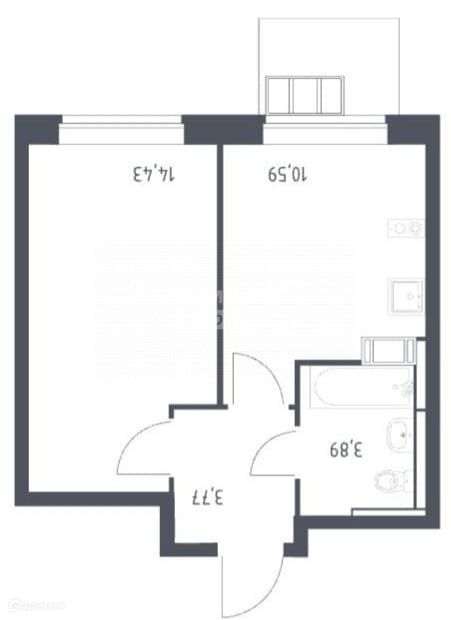 Продаётся 1-комнатная квартира, 32.68 м²