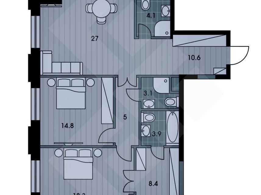 Сдаётся 4-комнатная квартира, 100 м²