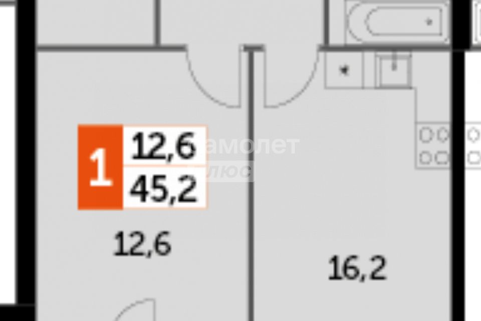 Продаётся 2-комнатная квартира, 45.2 м²