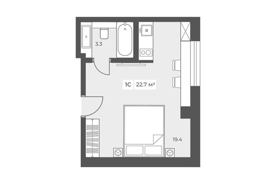 Продаётся 1-комнатная квартира, 22.7 м²