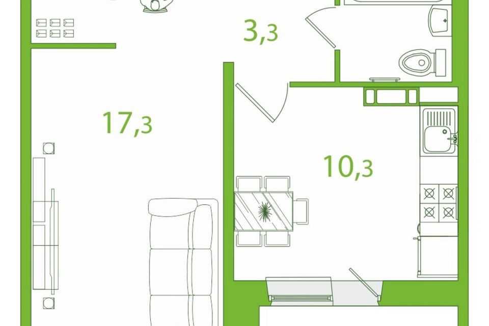 Продаётся 1-комнатная квартира, 38.5 м²