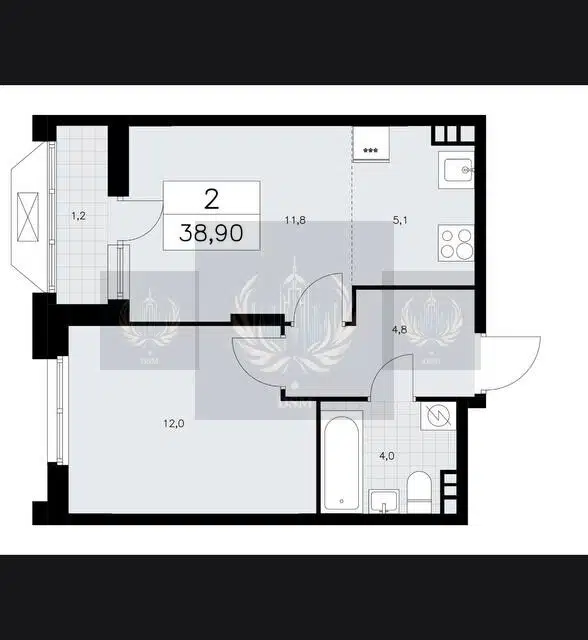 Продаётся 1-комнатная квартира, 37.7 м²