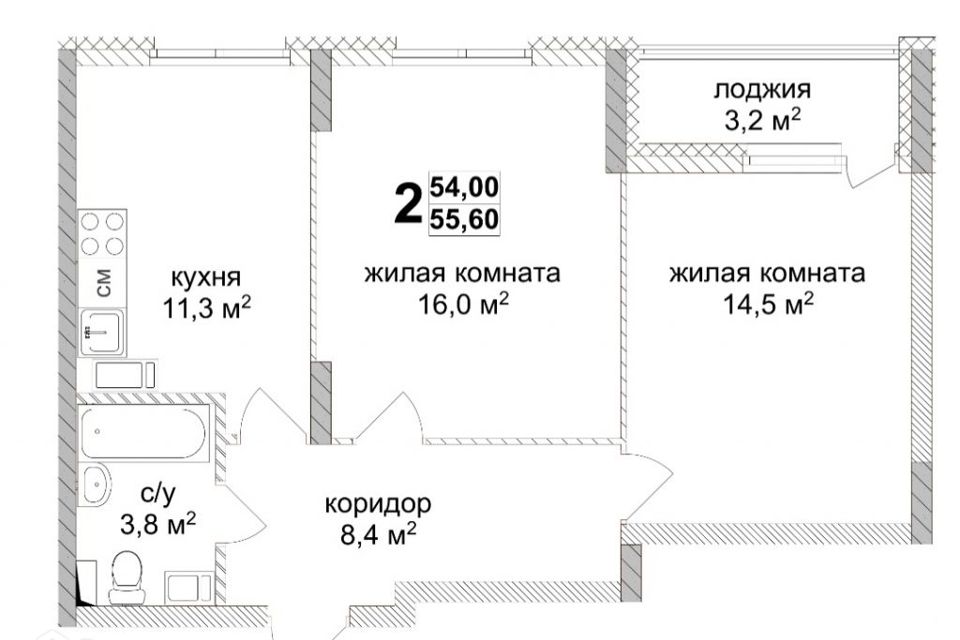 Продаётся 2-комнатная квартира, 51.12 м²