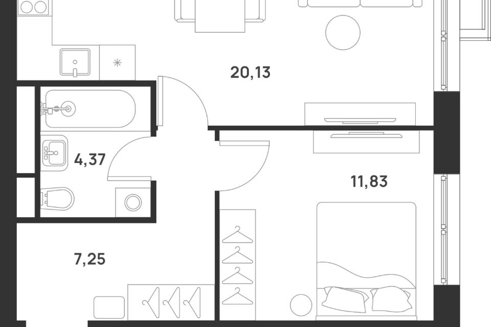 Продаётся 1-комнатная квартира, 44 м²