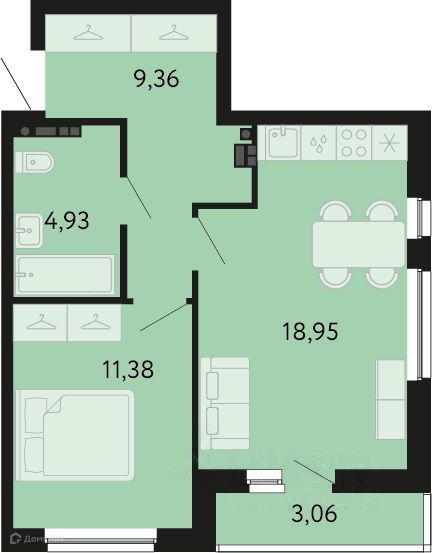 Продаётся 1-комнатная квартира, 46.1 м²