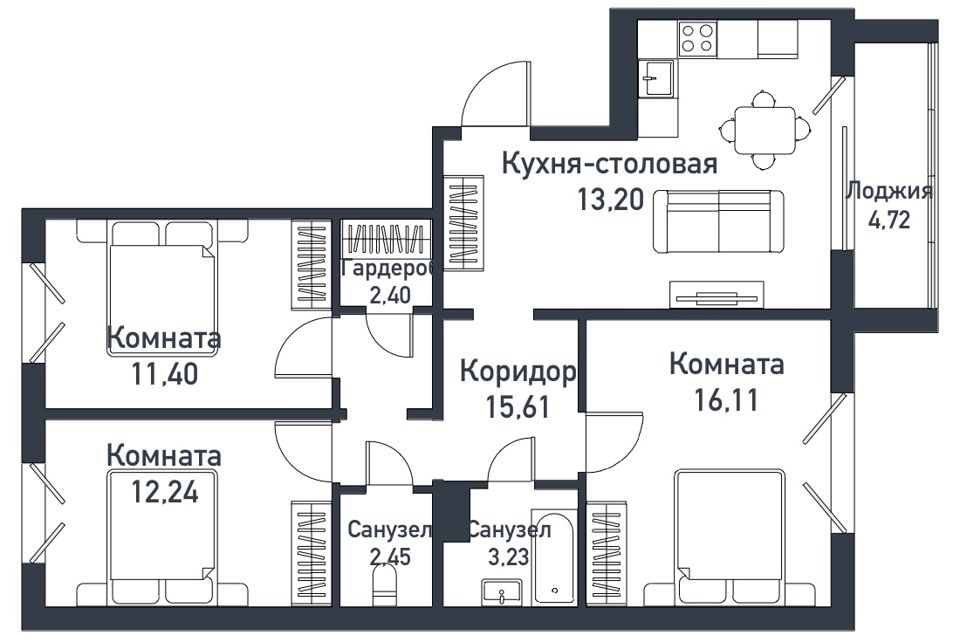 Продаётся 2-комнатная квартира, 75 м²