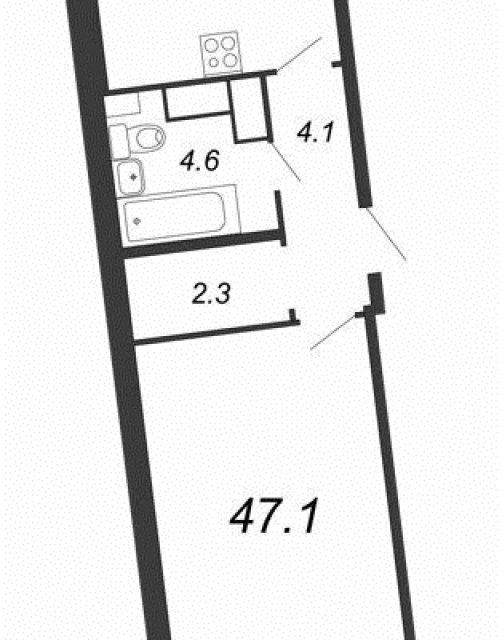 Продаётся 1-комнатная квартира, 48.8 м²