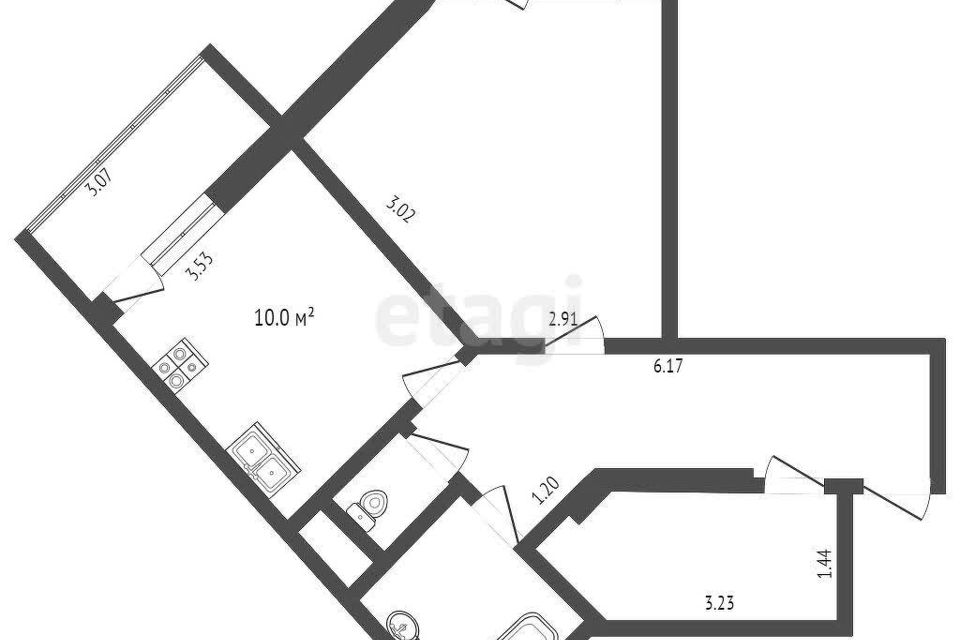 Продаётся 1-комнатная квартира, 53 м²